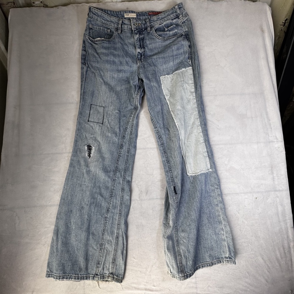 Anthropologie Pilcro Womens The Laidback Flare Jeans Blue Distressed Denim 27